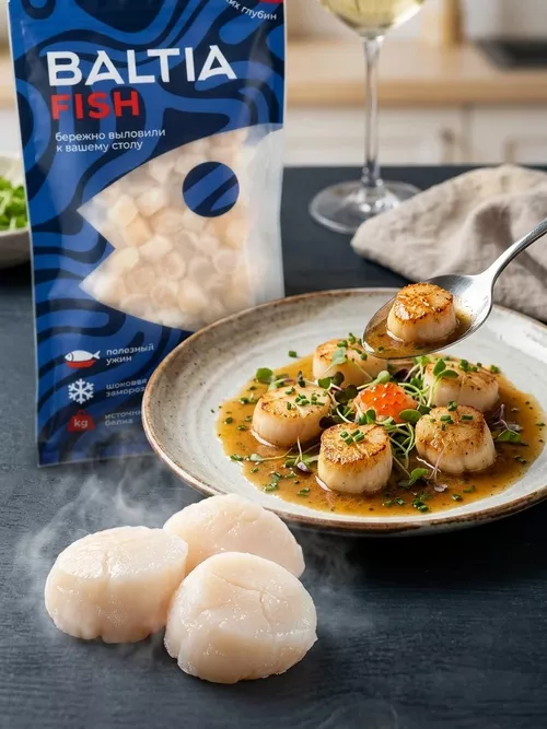 Морской гребешок филе, дикий,  BALTIA FISH, ~500гр